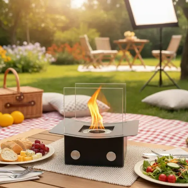 Desktop Fireplace New Hat-shaped Real Flame Alcohol Fireplace Outdoor Polygonal Black Metal Fireplace