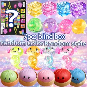 7-piece set - Sensory Pressure Squeezing Toy Blind Box Random Color Style, Dreamy Kawaii Transparent Flash Stress Jelly Squeezing Ball Sensory Toy, Creative Stress Relieving Sensory Toy Set, Gift for Relieving Anxiety, Amphibious Soft Shell Toy Ball