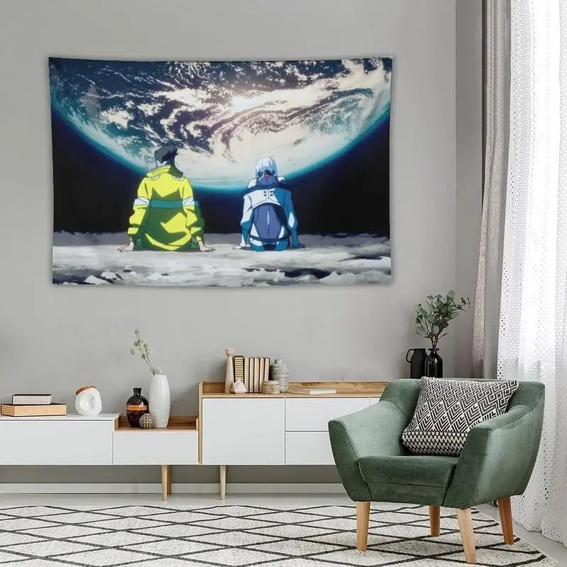 Tapestry  Cyber 2077 Edgerunners Anime Tapestry 60x40 Inch Wall Hanging Game Poster Home Bedroom Living Room Decor Art Banner Gift Decorative Light Peach Print