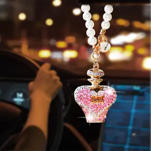 Fashion Perfume Bottle Car Hanging Decor, Creative Water Bottle Rearview Mirror Car Ornament, Elegant Car Interior Pendant Decoration