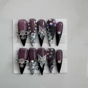 Reusable Black French Nails