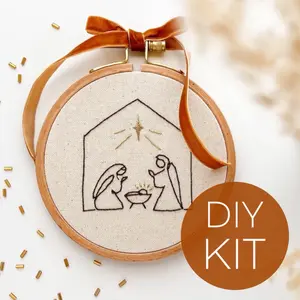 Nativity Embroidery Kit, Beginner Christmas Embroidery DIY Kit, Modern Nativity Needlecraft Gift embroidery kit embroidery hoop needlepoint kit art kit Holiday Needlework