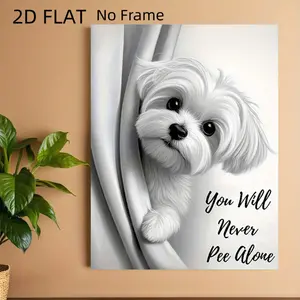 [2D Flat]1pc Funny Maltese Dog HD Canvas Decorative Painting 11.8* 15.7inch (30* 40cm ) with Wooden Framing - Modern Wall Home Decoration, Can Be Directly Hung in Living Room, Bedroom