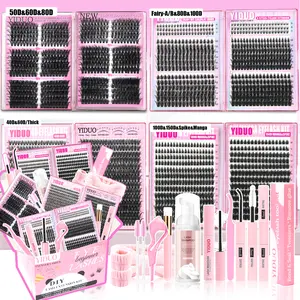 YIDUO 13-Style Mixed Lash Clusters Kit (Fairy-A/B, Volume 40D-150D & Bottom Lashes), 2102pcs Lash Clusters Extension Kit, Individual Lash Extensions, Eyelash Extension Set with Bond & Seal, Complete Cosmetic Kit for Beginners & Professionals