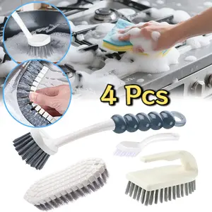 4 Pack Multi-Purpose Scrub Brush Set Kitchen Cleaning Brushes with Stiff Bristles for Dishes, Pots, Pans, Sink & Bottles - Dish Brush with Ergonomic Handle