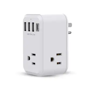 Travel Power Adapter with 3 AC Outlets 4 USB Ports and 180° Rotating Plug, Compact International Outlet for All Your Devices