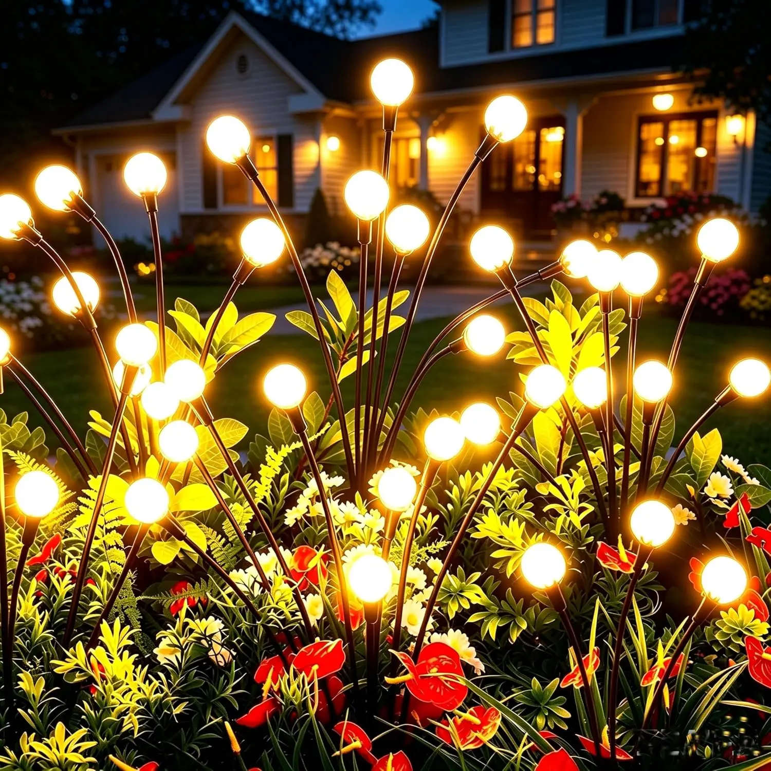 Outdoor Waterproof Solar Firefly Decorative Lights - 4-Pack/1-Pack Options, 40/32/8 LED Counts, Water Resistant Garden Courtyard Ornament, Warm White Light, 10-124 Hours Runtime, Mother's Day/Birthdays Gift, Gift Ideas, Solar Outdoor Lights