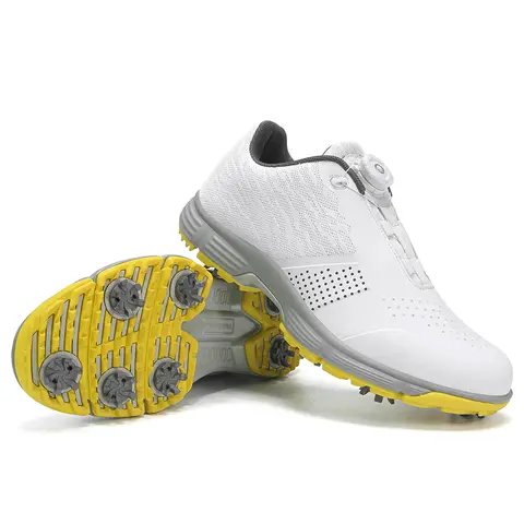 Male Low-Top Waterproof Professional Golf Shoes - Spiked Nail Spikes, Rubber Sole, Laced, Non-Slip, Lightweight Outdoor Casual Sport Trainers for Wet Footing, All Seasons Wear (Sizes 7-15)