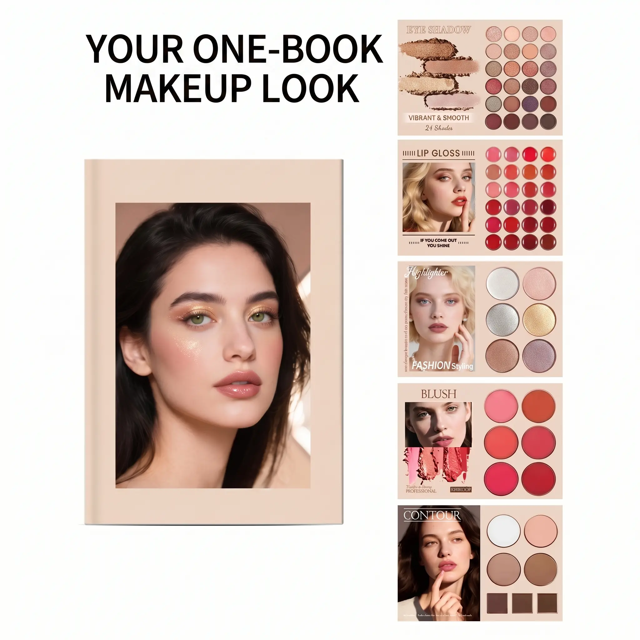 Openable Travel-Friendly Compact All-in-1 Makeup Palette Book - 24-Color Blendable Eyeshadow Powder, Smooth Shimmer Metallic Lip Gloss, Highlighter, Blush, Contour Complexion Kit, 500g Single Item for Daily Use & All Skin Tones, Openable Makeup Palette Bo