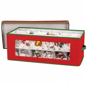 212 MAIN Christmas Ornament Storage Chest Organiser - Red and Green, Window Design, Traditional Home Decor, Holiday-Themed Storage Box for Home Use