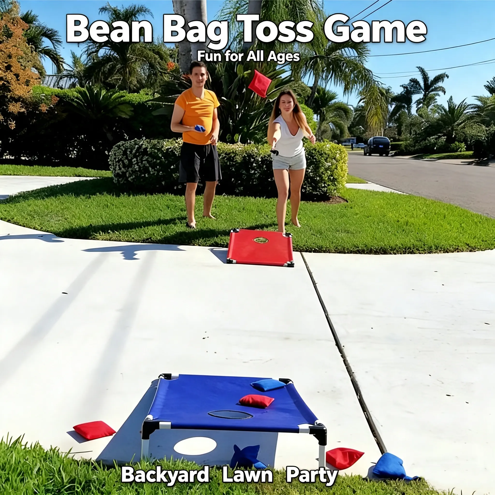 Portable Single-Board Sandbag Tossing Lawn Game Set - Foldable, Durable PP (Polypropylene) Beanbags & Footbags for Outdoor Parties, Camping (6 Years Old+), Includes 6 Red/Blue Sandbags, Foot Bags, Includes 6 Sandbags
