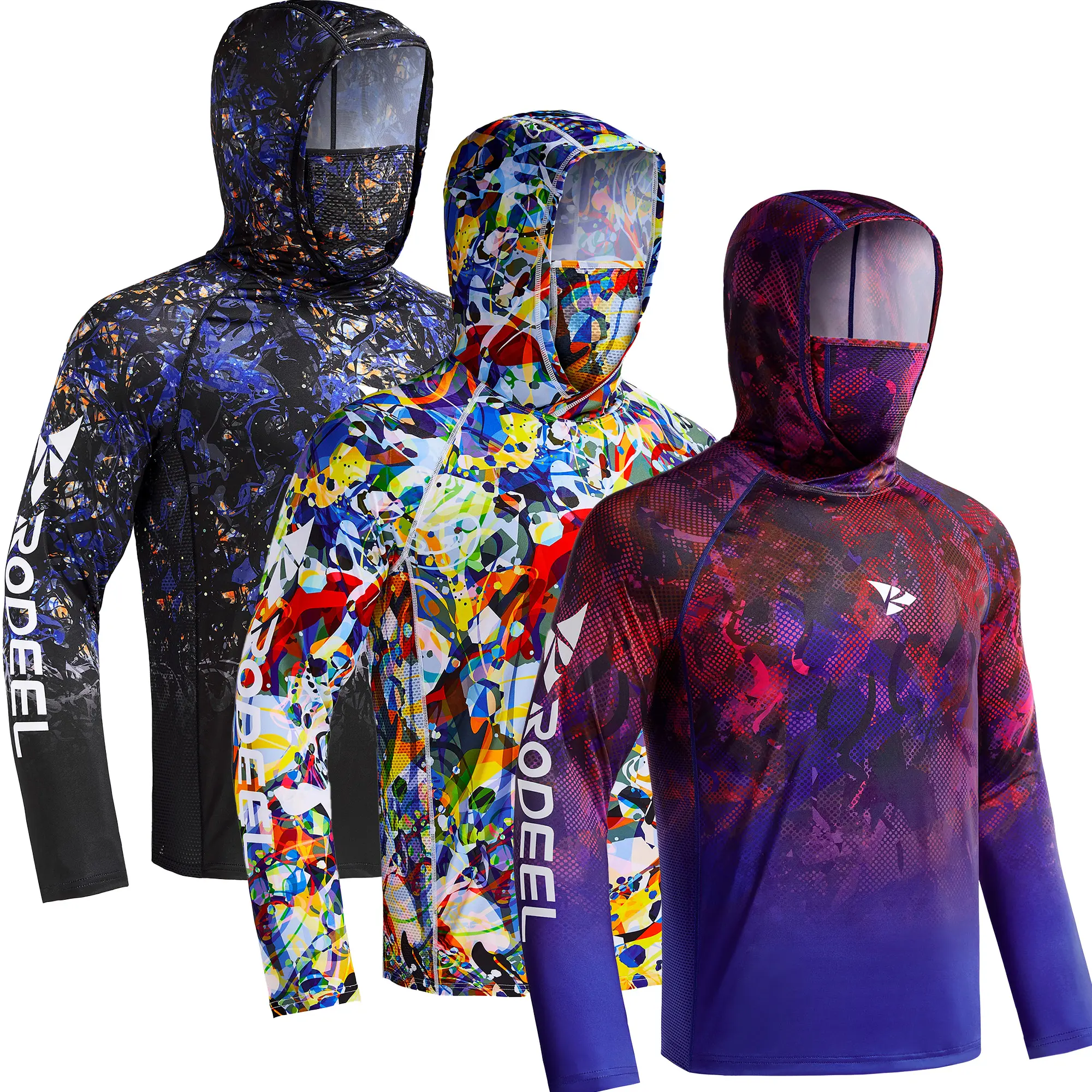 【RODEEL】915 Sun Hoodie Shirts w/ Mask Neck Gaiter Men UPF 50+ UV Protection Long Sleeve Lightweight Quick Dry Moisture Wicking Breathable Athletic Activewear for Outdoor Fishing Boating Hiking Construction Roofing Landscaping SummerWins