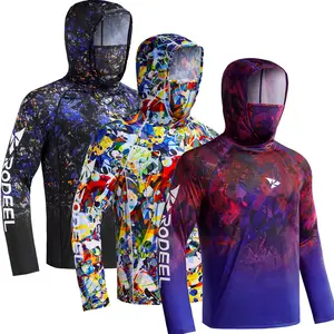 【RODEEL】915 Sun Hoodie Shirts with Mask Neck Gaiter Men UPF 50+ UV Protection Long Sleeve Lightweight Quick Dry Moisture Wicking Breathable Cooling Athletic Activewear for Outdoor Fishing Boating Hiking Cycling Construction Roofing Gardening Tree Service