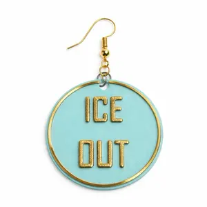 Out of Ice Earrings - Gold Text on Teal Circle Design for Stylish Accessory