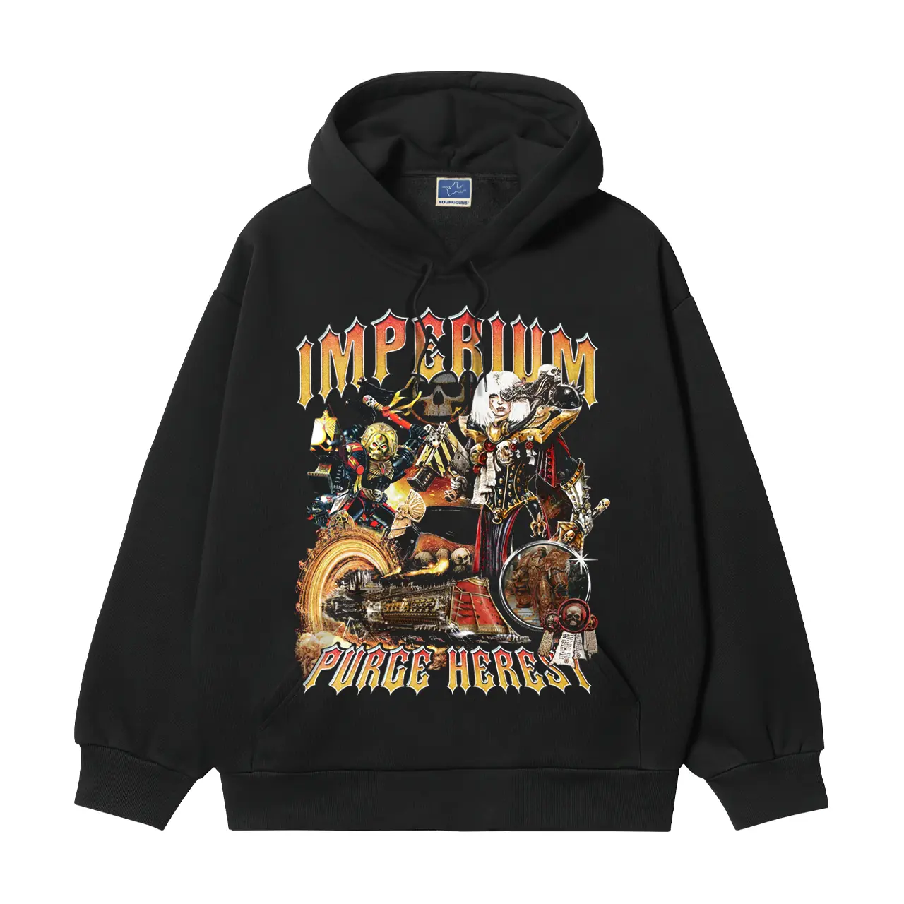 Warhammer 40K "Purge the Unclean" Heavyweight Vintage Hoodie Cotton Blend Classic Anime Sweatshirt Menswear Tops Pullover Long Sleeve Casual Biker Black Slogan Print Crewneck Wetsuit