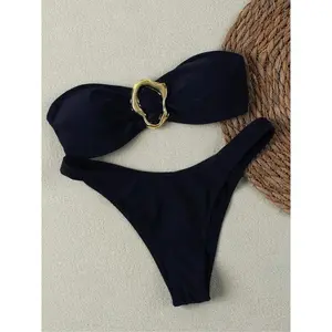 Two-piece Set Women's Bikini Set, Casual Fashion Chic Swim Top & Swim Bottom Swimsuit Set, Ladies Swimwear for Beach Holiday Vacation, Y2k Bathing Suit, Bikinis Sets, Full Coverage Bikinis