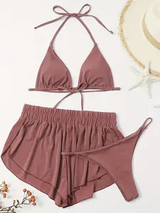 2026 Women's BIkini Set Three Piece Set Swimsuit Sexy Triangle Bikini Sets & Shorts Bathing Suits