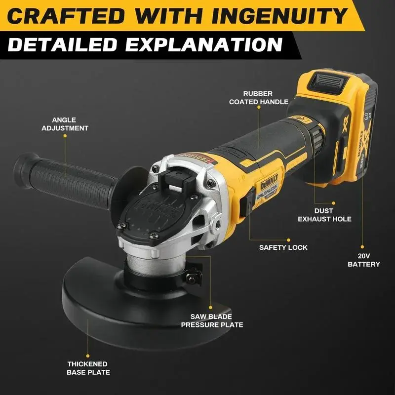 DEWALT 18V Cordless Brushless Disc Grinder (DCG405NT) - 125mm, 9000RPM, Versatile, DIY-Friendly, Durable, Easy Maneuverability, Lithium-Ion Batteries Compatible