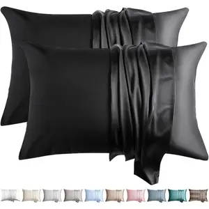100% Silk Pillow 2 Pack Queen Size Mulberry Silk Pillowcase for Hair and Skin Set of 2 Highest 6A Silk Soft Breathable Cooling with Hidden Zipper, Black