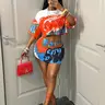 European and American Summer New Fashion Aesthetic Hip Hop Streetwear Street Racing Style Abstract Graphics Print Crop Top T-Shirt + Low Waist Mini Tight Dress 2-Piece Set Fashion Sets Womenswear