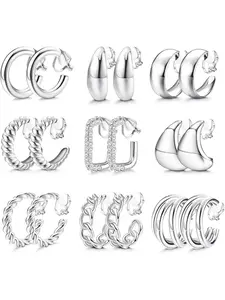 9Pairs Clip on Earrings Women Hypoallergenic Non Pierced Clips Earrings Silver Gold Chunky Clip on Hoop Earrings Fake Hoops Earring Set for Women Jewelry Gift Earcuff