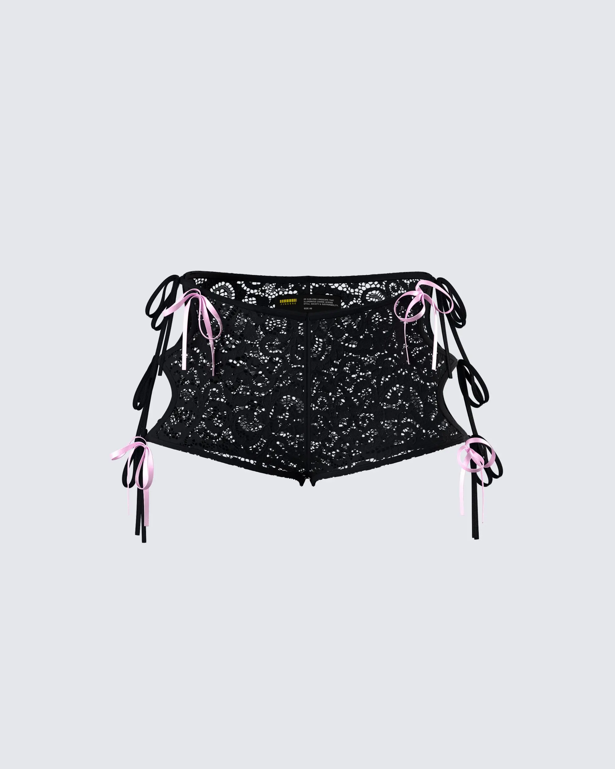Women's Cheeky Black Lace Lingerie Shorts with Adjustable Side Ties, Decorative Satin Bows, and Flattering Fit, Panties, Boy Shorts, Adjustable Strap