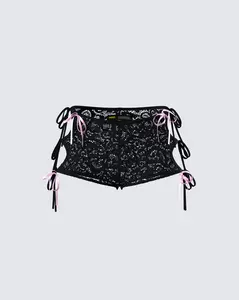Halsey Black Lace Side Tie Short