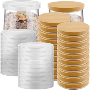 40 count Yogurt Jar  Clear Plastic    Container  with  Sealing Rings  Replacement Covers Compatible with Oui Yogurt Jars 5 oz