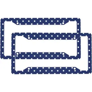 2 Pcs Car License Plate Frames for Women Men - Aluminum Solid White Polka Dots Dark Blue Print License Plate Cover for Vehicle Accessories for Women Men with Fasteners and Screws Fancy License Plate