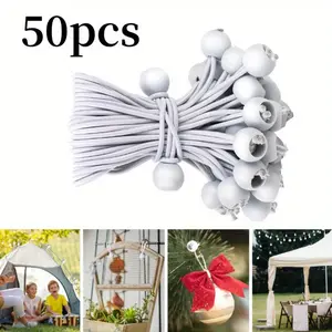 50PCS 6inch Ball Bungee Cords, Heavy Duty Outdoor Bungee Cord with Balls, Tarp Tie Down Bungee Balls for Shelter, Camping, Cargo,Tent Poles UV Resistant(White/Black/Black&White)