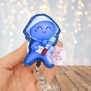 TikTok Balloon Glove Badge Reel | Glitter Lab Tech RN ID Clip, Laboratory Technician badge reel