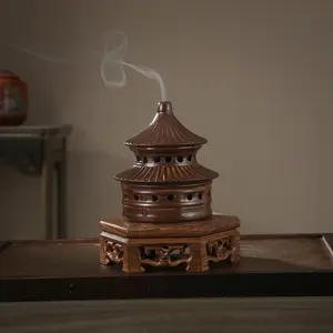 Chinese Temple Ceramic Incense Burner, Vintage Style, Suitable for Cone Incense Sticks, Traditional Home Decor, Oriental Aroma Diffuser