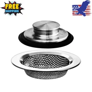 2PCS - Kitchen Sink Drain Strainer and Anti-Clogging Stopper Drainer Set for Standard 3-1/2 Inch