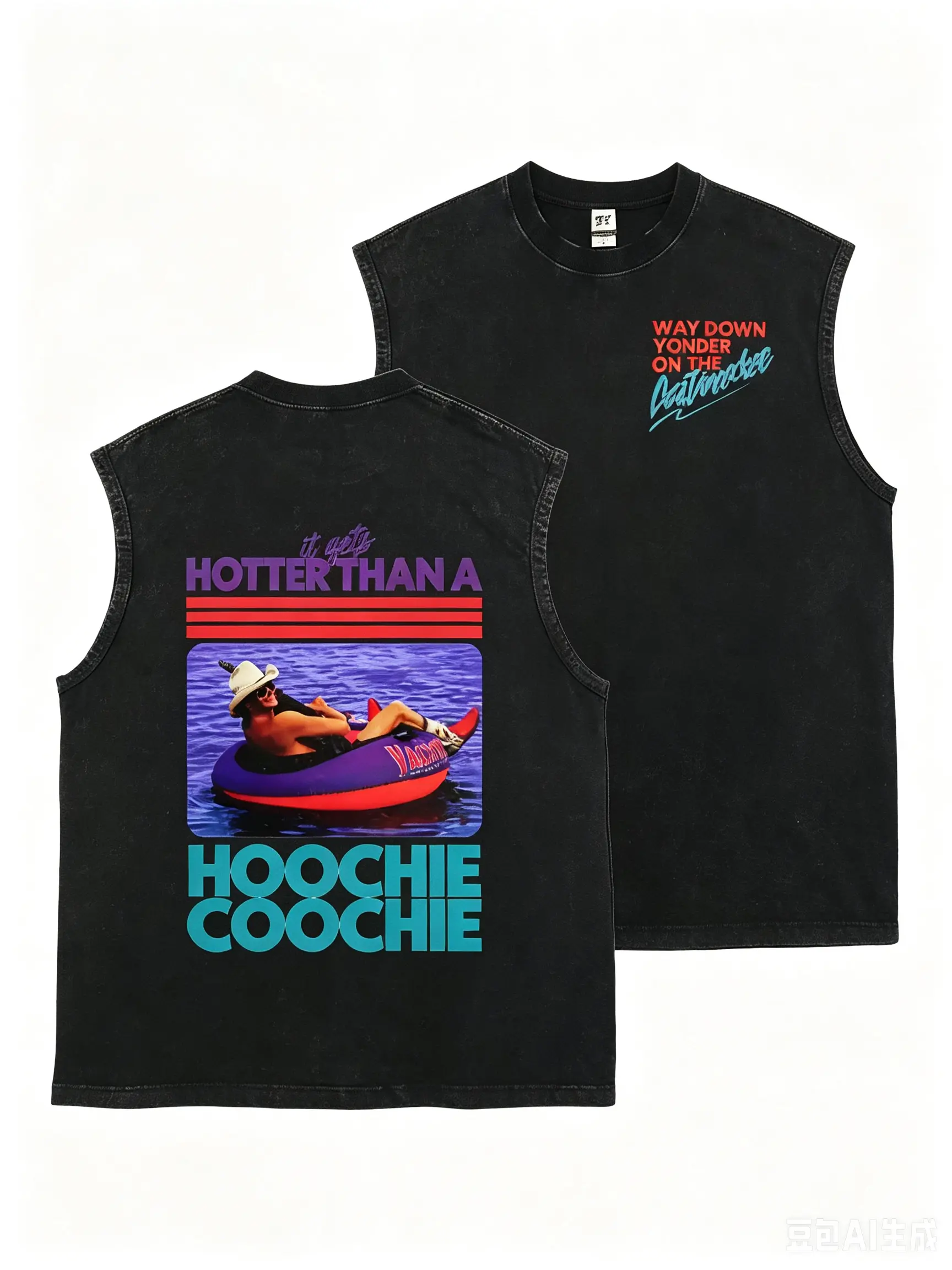 Hotter Than A Hoochie Coochie Funny Retro Country Music Lake Summer Party Pool Float Vibe Humor Graphic Vintage Washed Oversized Cotton Blend Breathable Durable Unisex S-5XL Summer Trendy Streetwear Y2K Fashion Top