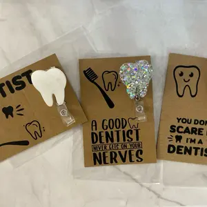 Fun Dentistry Dentist Dental Assistant Badge Reels Tooth Design with Sparkling Glitter Finish Scrub Life Name Tag Holders for Professional Wear