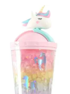 Unicorn tumbler with straw and lights on the base Bottle Colorful Kids Plastic Portable