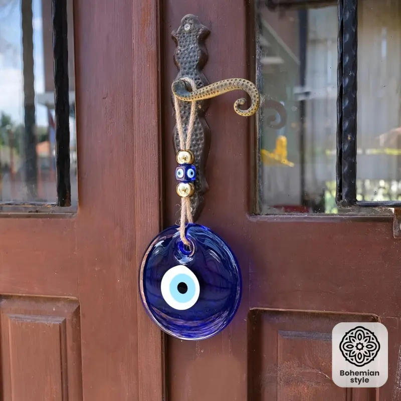 Evil Eye Interior Wall Decor Blue Glass Turkish Greek Nazar Amulet Good Luck and Protection Ornament Hand-Hanging Pendant Suitable for Home, Office, Door Decorations