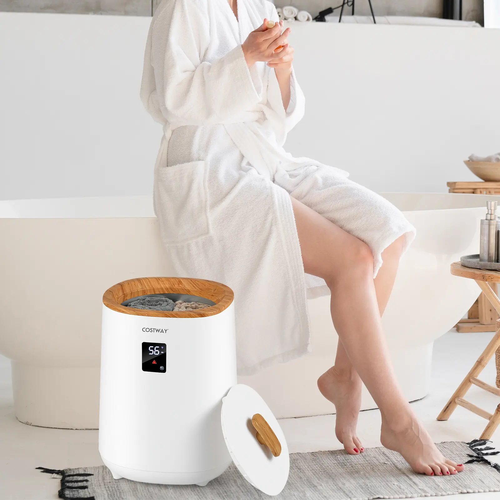 COSTWAY - 18 L Large Blanket Towel Warmer with LED Display for Bathroom-White