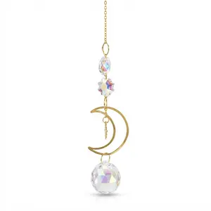 Gold-Toned Crescent Moon Sun Catcher — Celestial Prism Mobile for Light &amp; Clarity