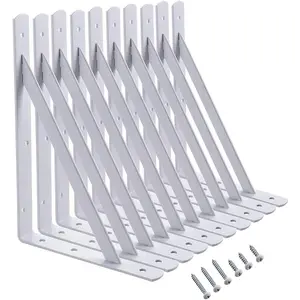 12 x 8 inch Heavy Duty Shelf Brackets, Load Capacity: 600lb, 10-Pack White Metal L Supports for Wall Mounted  Shelving, Shelves Bracket with Screws