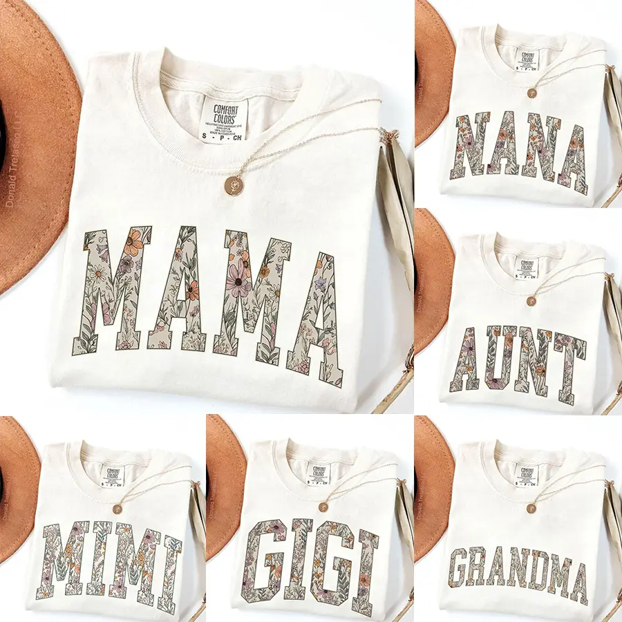 Custom floral Comfort Colors shirt for moms and grandmas personalized gift for Mama, Nana, Aunt, Mimi, Gigi, Mamaw, or Gammie with soft vintage style