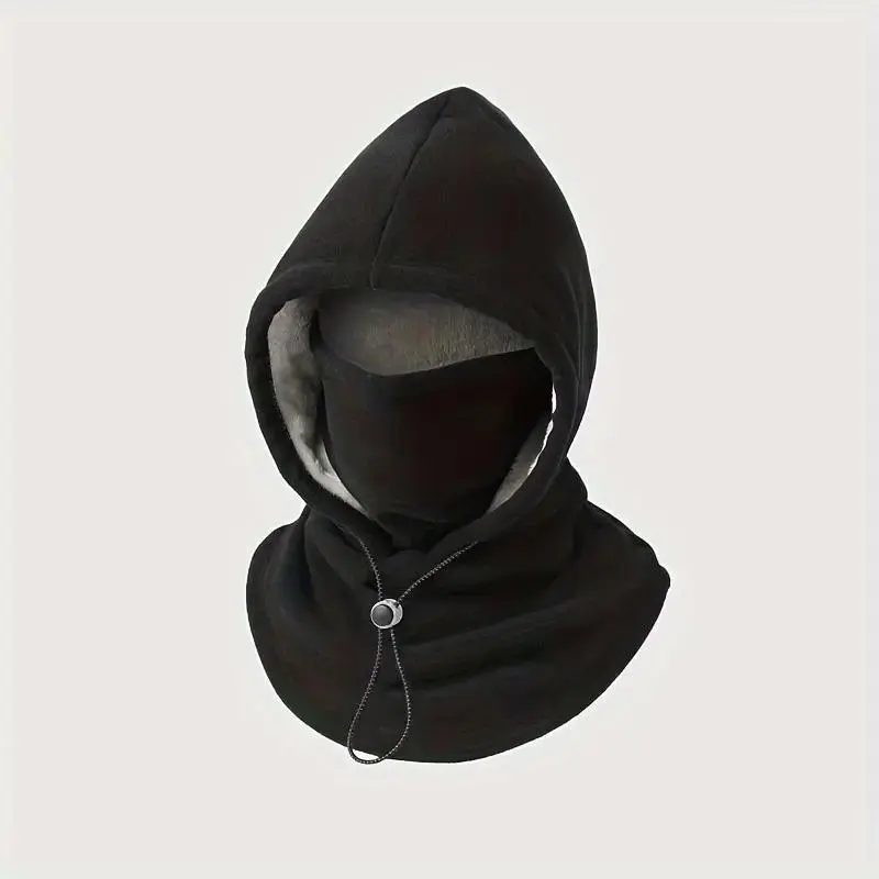 2-piece integrated flannel warm face mask and hat, windproof and warm for outdoor cycling, autumn and winter style, warm hat with neck visor.