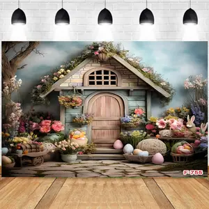 Easter Bunny Easter Egg Butterfly Birthday Party Decoration Background Cloth, Spring Photography Backdrop, Model Xinghao Cb-5692