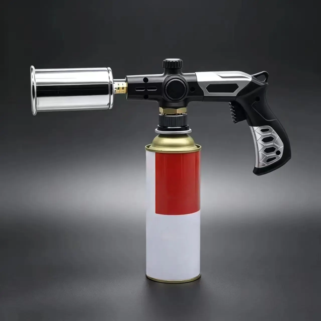 Stainless Steel Portable Cassette Gas Hand Torch - 1300℃ High Temperature, Concentrated Blue Flame, Ignition Function - Ideal for Backyard Grilling, Outdoor Camping, Small Metal Welding - Father's Day Gift, Charcoal