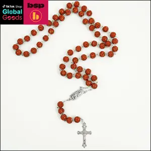 Flame Red Bead Rosary Necklace, Multicolor Cross Pendant, 20.4-inch Catholic Prayer Jewelry, Perfect Gift for Holidays & New Year