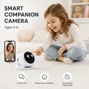 1080P Movable Kids Companion Robot Camera, Interactive Smart Baby Monitor for Toddlers Age 3-6, Remote App Control, 2-Way Audio, Night Vision & Auto-Tracking,When you miss your Baby at work, let this cute moving robot play hide-and-seek with them!