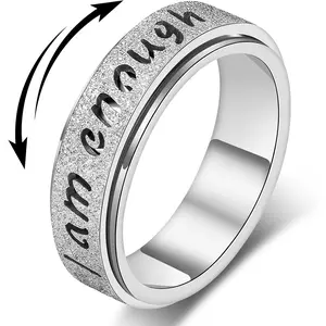 Fidget Spinner Ring for Women - I Am  Rotating Fidget Toys for  , Stainless Steel Inspirational Hope Rings for Adults   for Birthday Valentine's Day