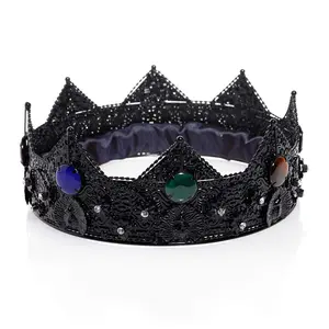 Anderson’s Elegant Black Charlemagne Metal Crown with Colored Gem Accents, for Prom, Homecoming, Pageant, Birthday, Mardi Gras, Costume, Party, Halloween, Theater, Special, Holiday Events