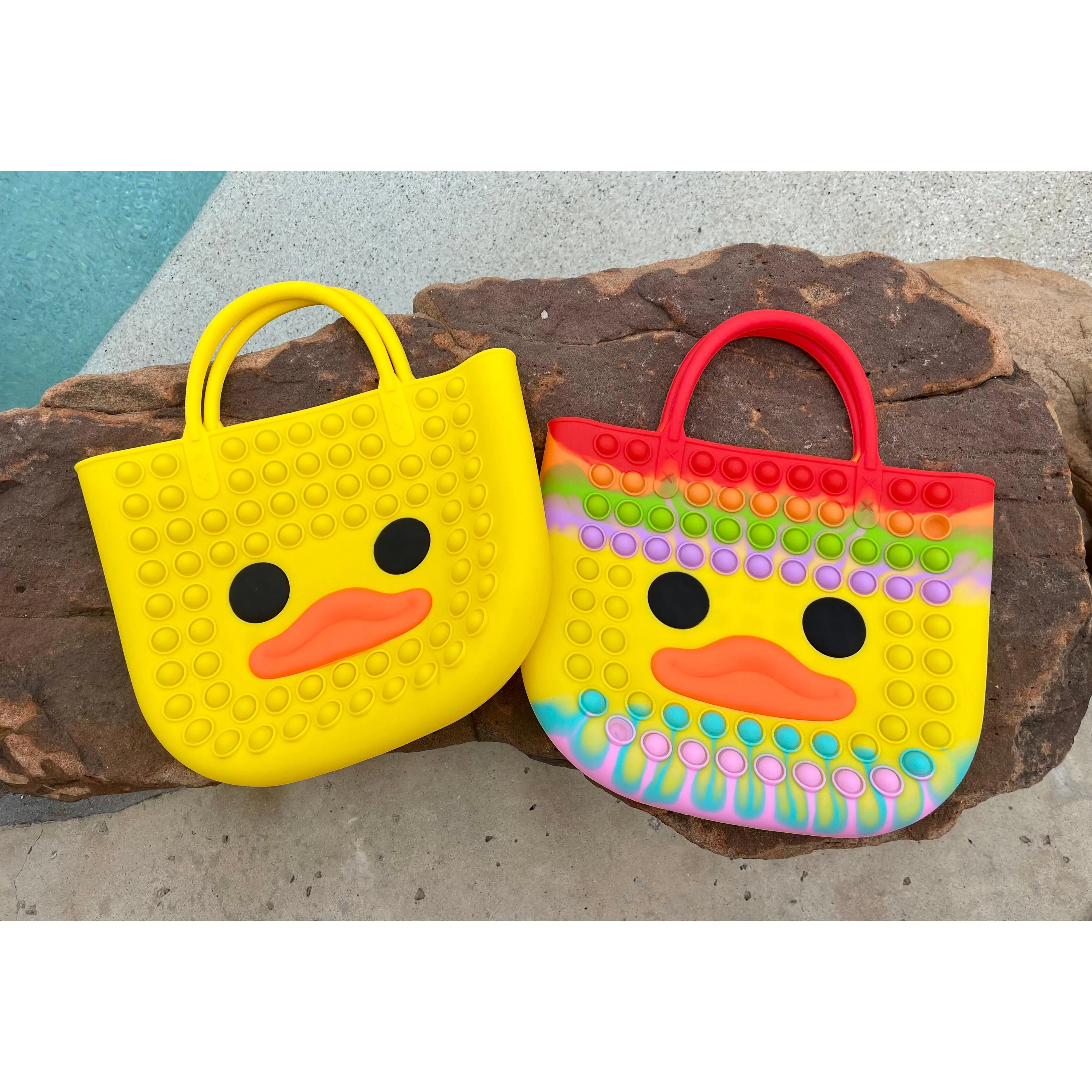 Casual Duck Face Tote Bag for Kids and Adults, Cute Novelty Character Purse, Machine Washable, 12 x 9 in, Top Handle