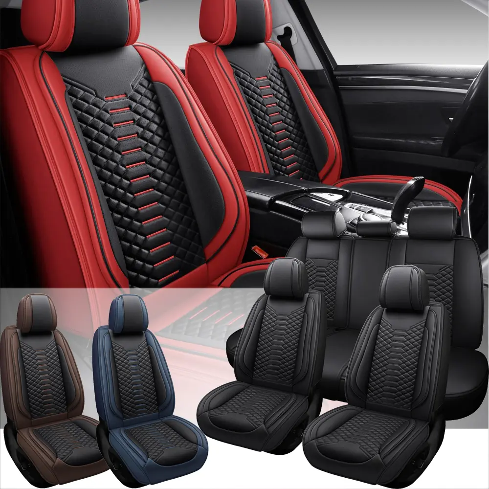 For Dodge Charger/Challenger/Durango/Dart/Avenger/Ram Universal Leather Car Seat Covers 5-Seats Full Set with Headrest Protector Waterproof Car Accessories Full Coverage Automotive Interior